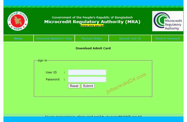 MRA Admit Card